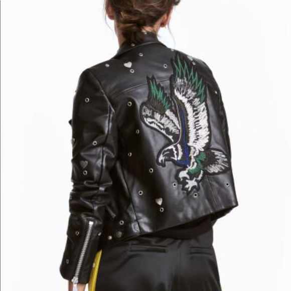H&M faux leather eagle embellished biker jacket - Picture 6 of 7